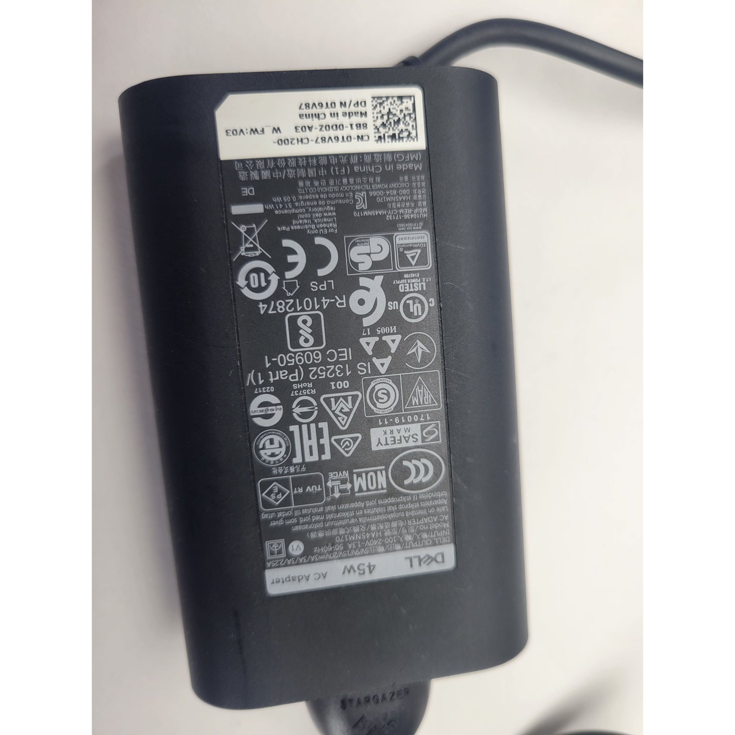 "Dell Laptop Charger AC Adapter  45W  5V/9V/15V/20V= 3A/3A/3A/2.25A USB-C Type-C"