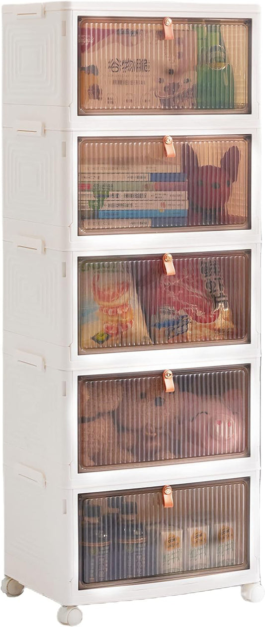 5 PACK - 34L Plastic Storage Bins Collapsible Stackable Closet Holder Organizer