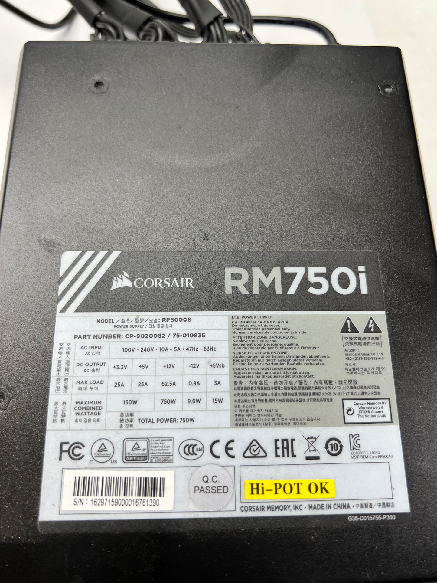 CORSAIR RM750i Model RPS0008 Power Supply P/N CP-9020082 750W Desktop PSU