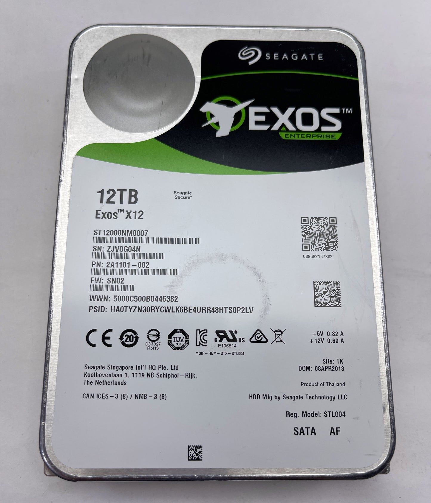 SEAGATE EXOS ST12000NM0027 12TB 7200 RPM 256MB 12.0Gb/s SAS 3.5" Internal HDD-Used