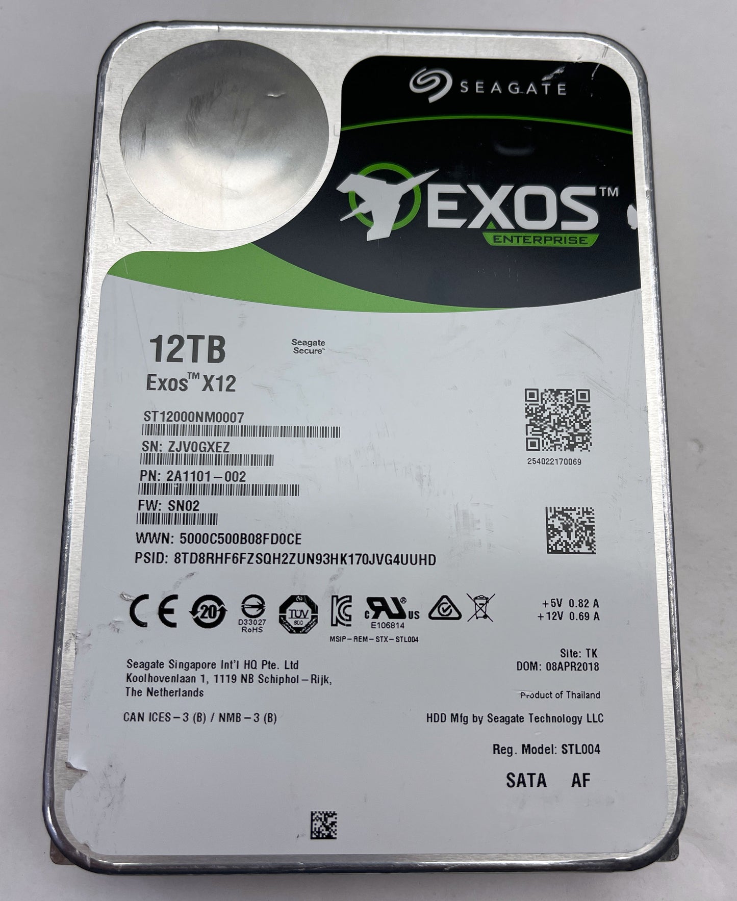 SEAGATE EXOS ST12000NM0027 12TB 7200 RPM 256MB 12.0Gb/s SAS 3.5" Internal HDD-Used