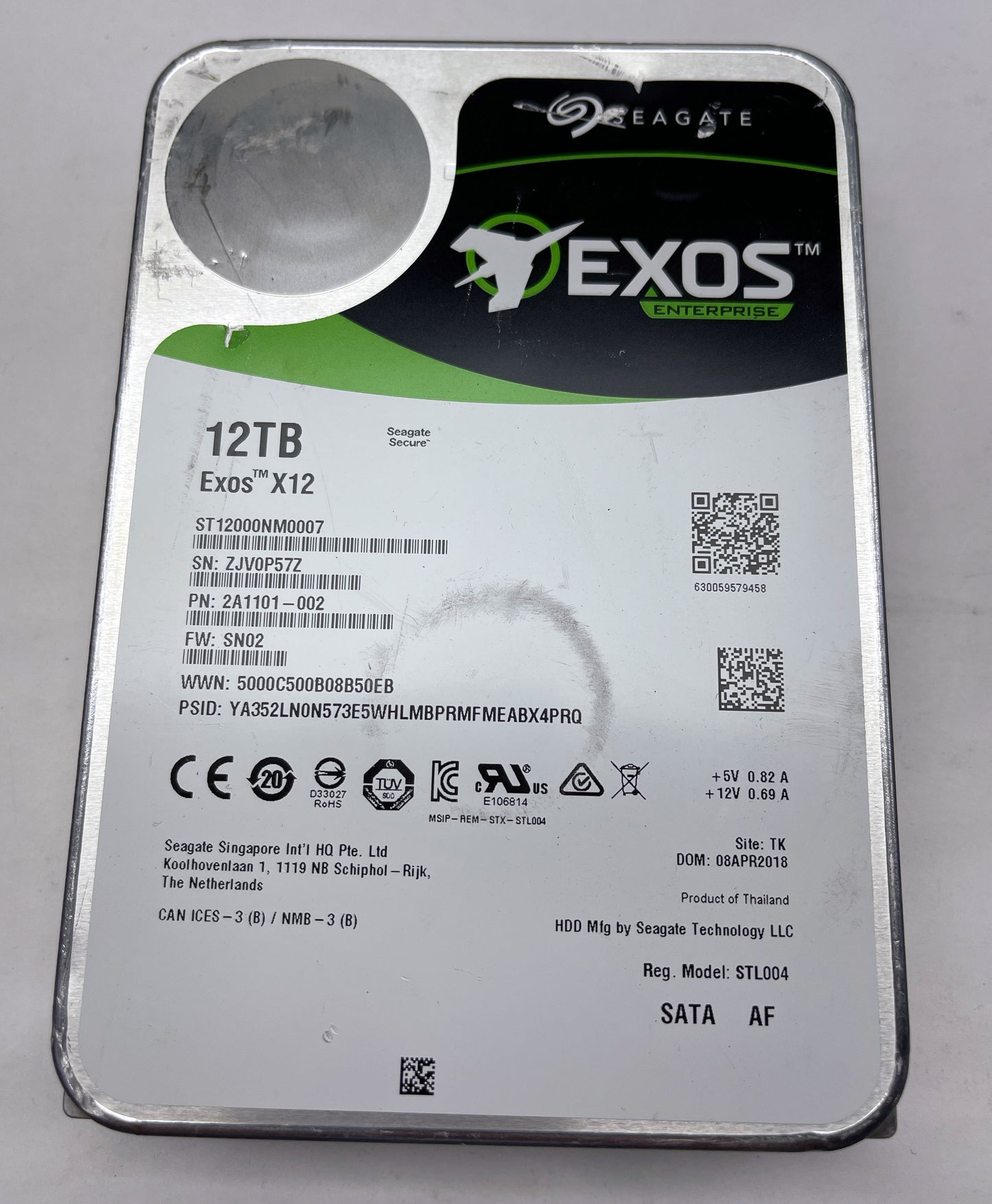 SEAGATE EXOS ST12000NM0027 12TB 7200 RPM 256MB 12.0Gb/s SAS 3.5" Internal HDD-Used