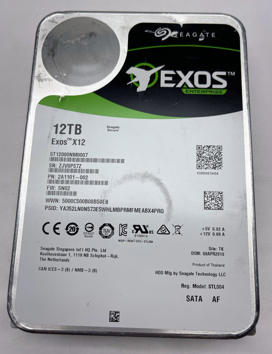 SEAGATE EXOS ST12000NM0027 12TB 7200 RPM 256MB 12.0Gb/s SAS 3.5" Internal HDD-Used