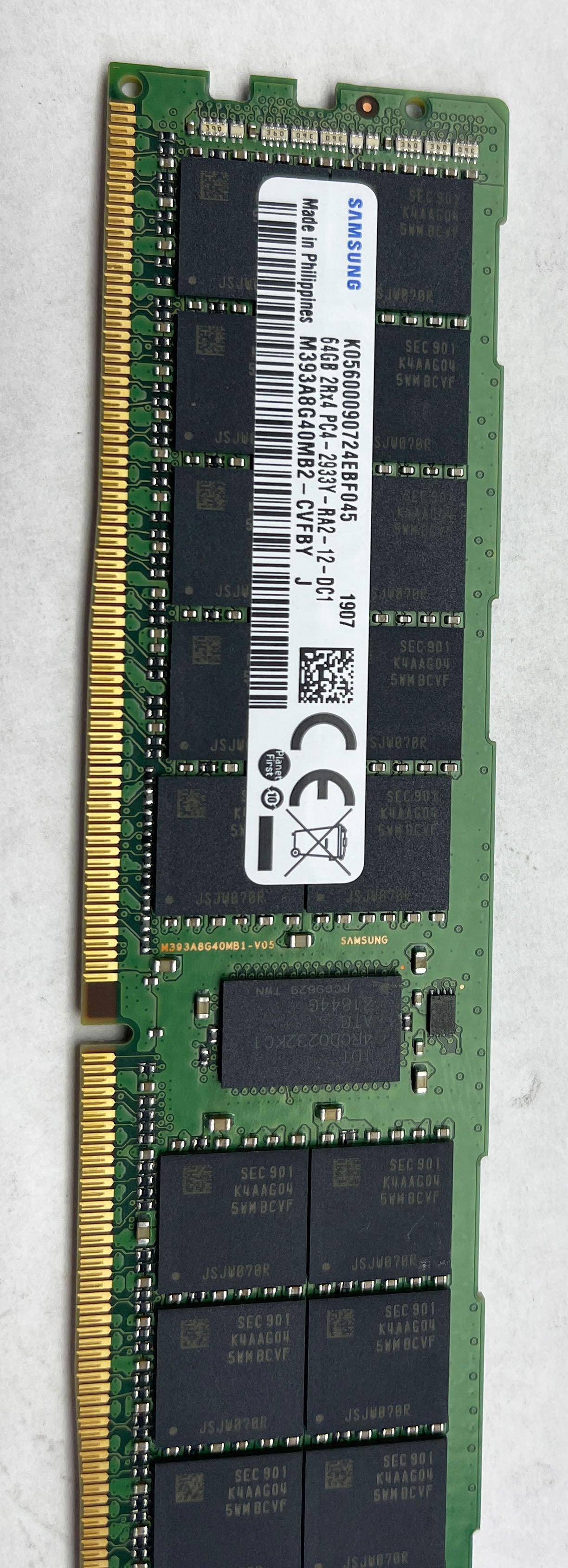 Samsung 64GB DDR4 2933MHz ECC REG RDIMM 2Rx4 PC4 2933Y SERVER M393A8G40MB2-CVF - Used