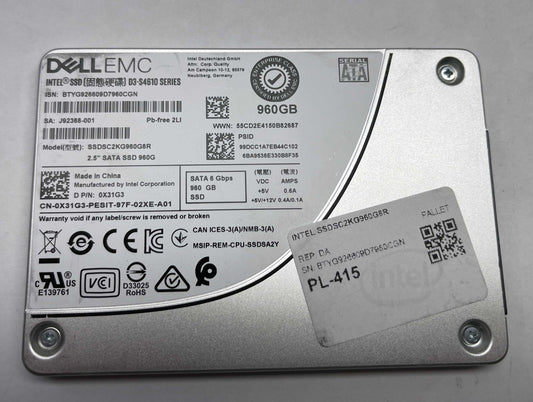 Dell EMC Intel Series 960GB SATA 6GB/s SSD D3-S4610 SSDSC2KG960G8R 2.5" SATA SS