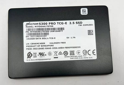 Micron 5300 Pro TCG-E SSD - 1920GB SATA III, 2.5" Enterprise Solid State Drive - Model MTFDDAK1T9TDS - Grade A Used