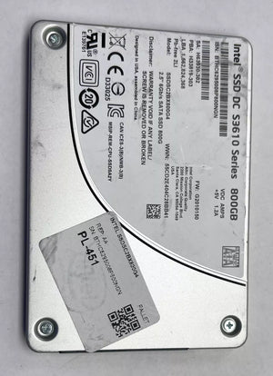 Intel SSD DC S3610 Series - 800GB SATA 6Gb/s, 2.5" Solid State Drive - Model SSDSC2BX800G4 - Grade A Used