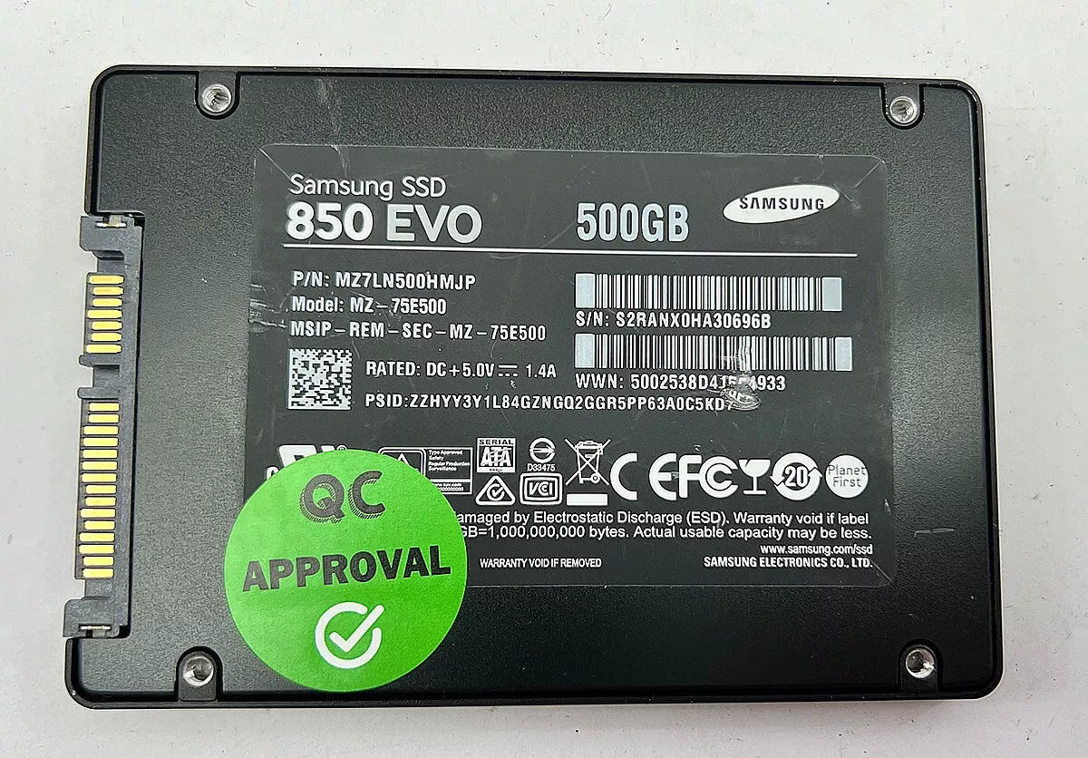 SAMSUNG 850 EVO SSD - 500GB SATA III, 2.5" Solid State Drive - Model MZ-75E500 - Grade A Used