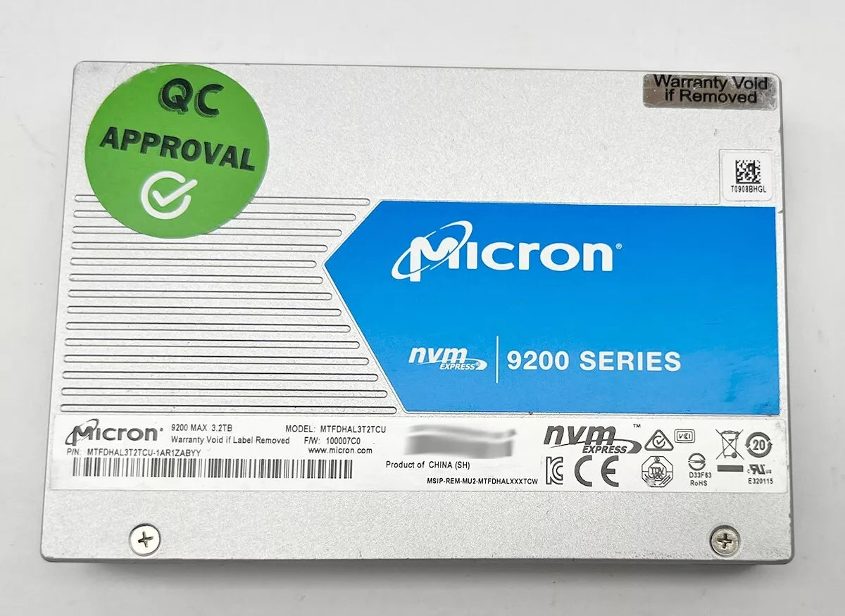 Micron 9200 MAX Series 3.2TB SSD - PCIe NVMe U.2 2.5" Enterprise Server SSD - Model MTFDHAL3T2TCU - Grade A Used