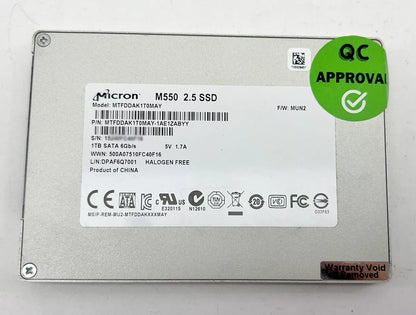 Micron M550 1TB SSD - SATA III, 2.5" Solid State Drive - Model MTFDDAK1T0MAY - Grade A Used