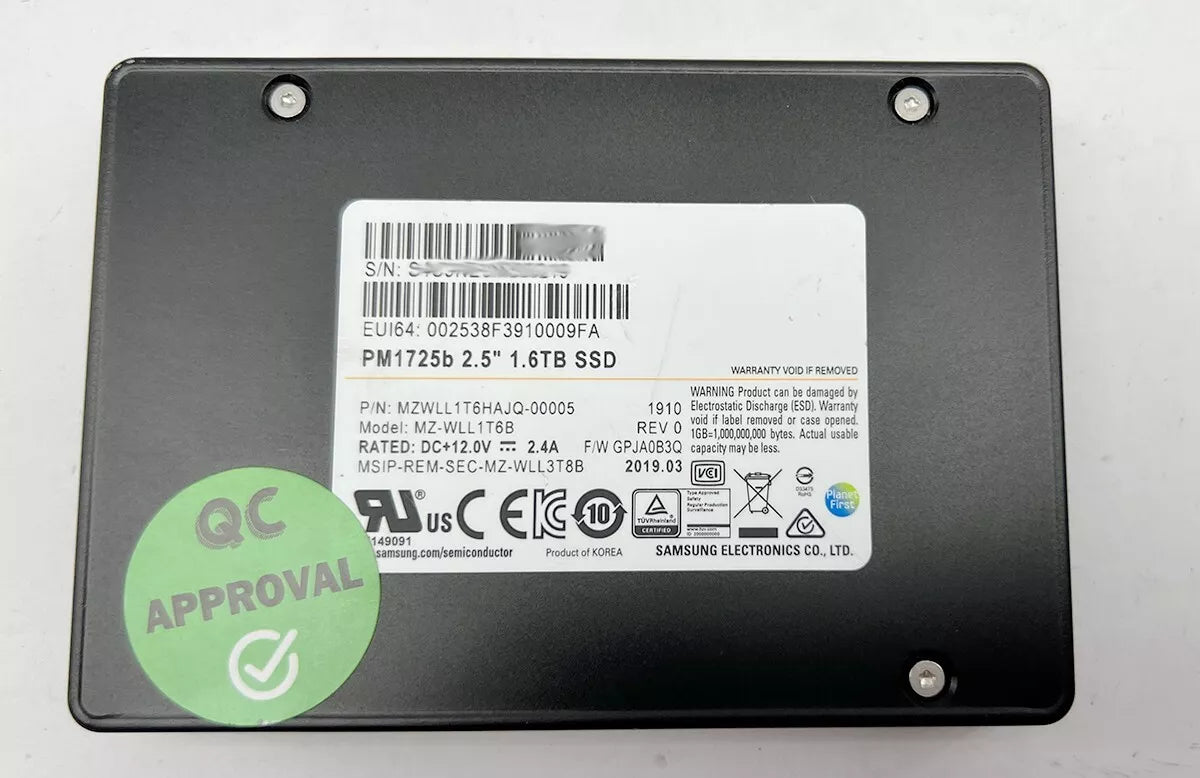 SAMSUNG PM1725b 1.6TB SSD - PCIe Gen3 x4, 2.5" Enterprise Internal SSD - Model MZ-WLL1T6B - Grade A Used