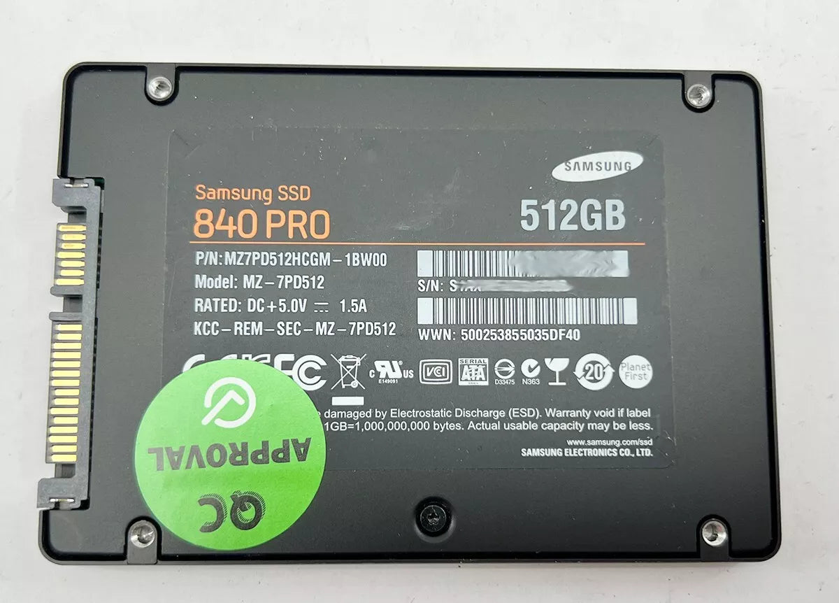 SAMSUNG 840 PRO SSD - 512GB PCIe, 2.5" Solid State Drive - Model MZ-7PD512 - Grade A Used